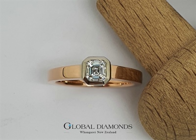 18ct Rose and White Gold Asscher Cut Diamond Ring