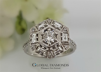 18ct White Gold Diamond Hexagon Cluster Ring